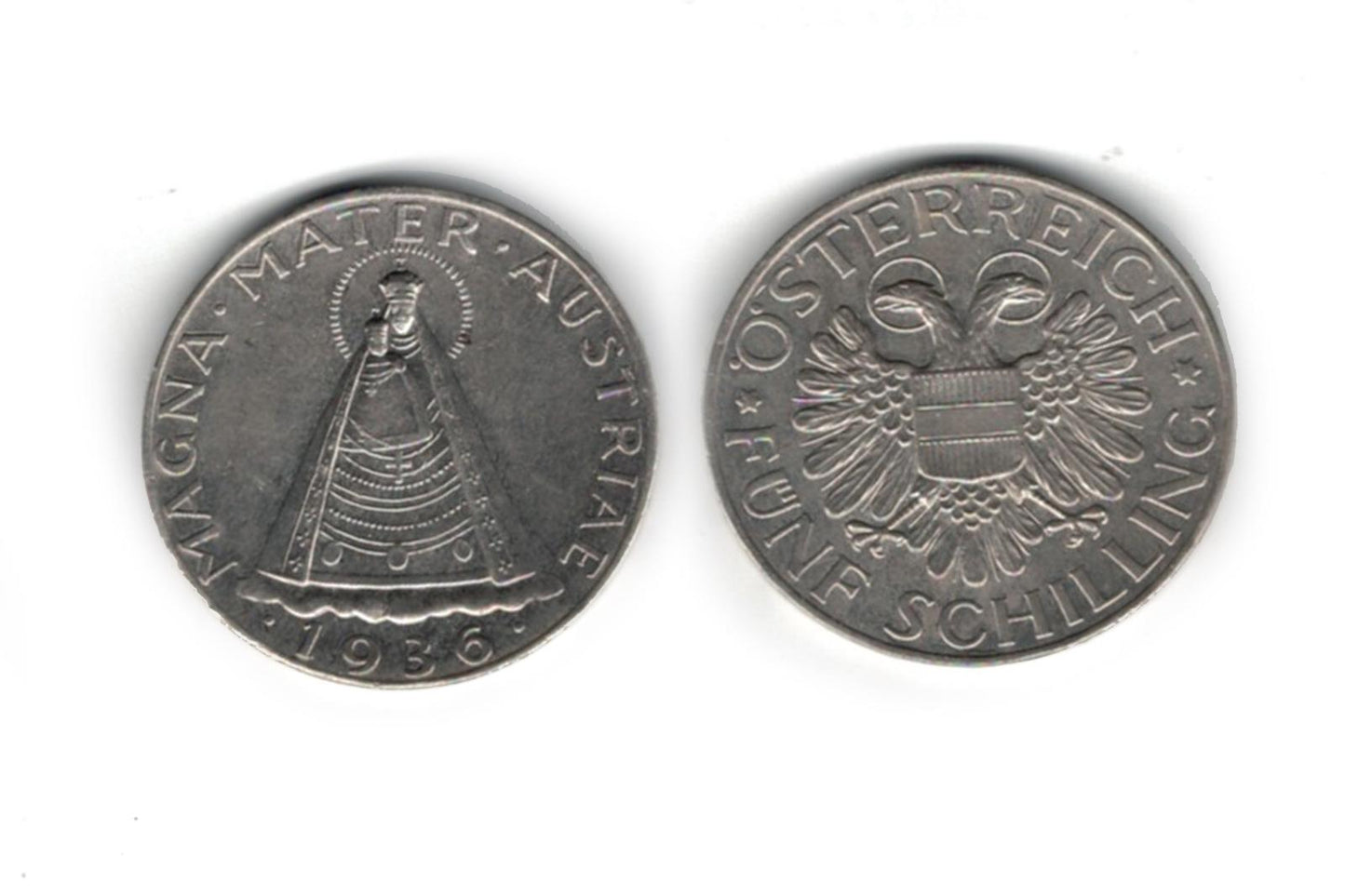 Strieborná minca 5 schilling Magna Mater 0/0 1936