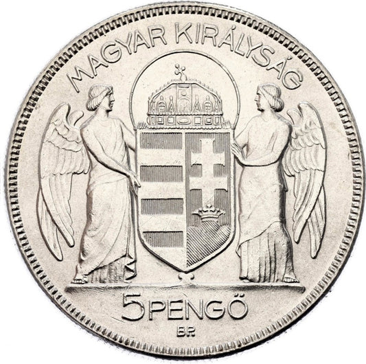 1930 Strieborná minca 5 Pengo Horty