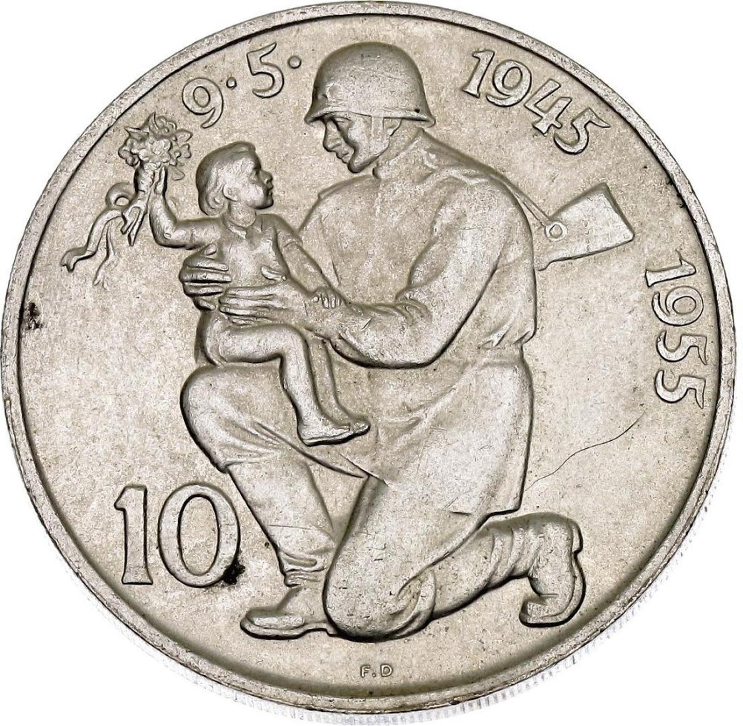 1955 10 kčs 10. výročie oslobodenia Československa