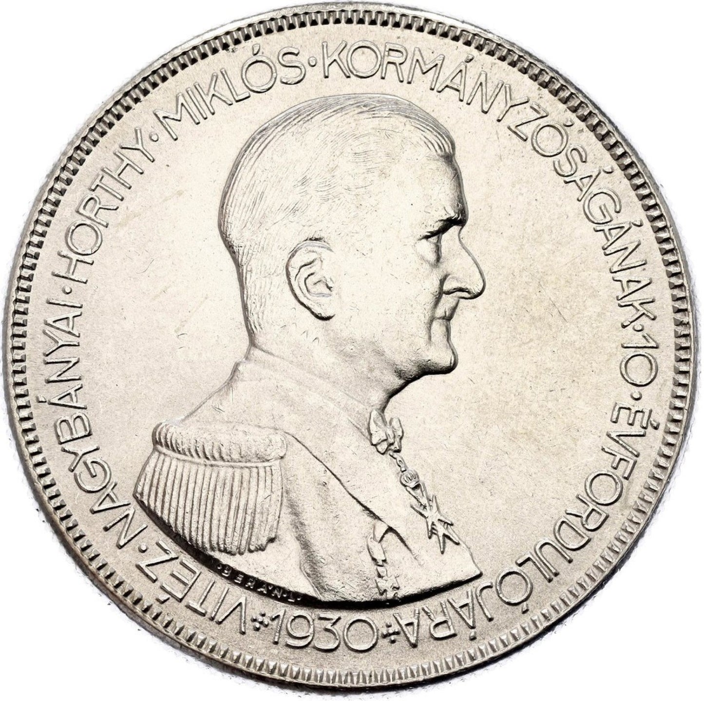 1930 Strieborná minca 5 Pengo Horty