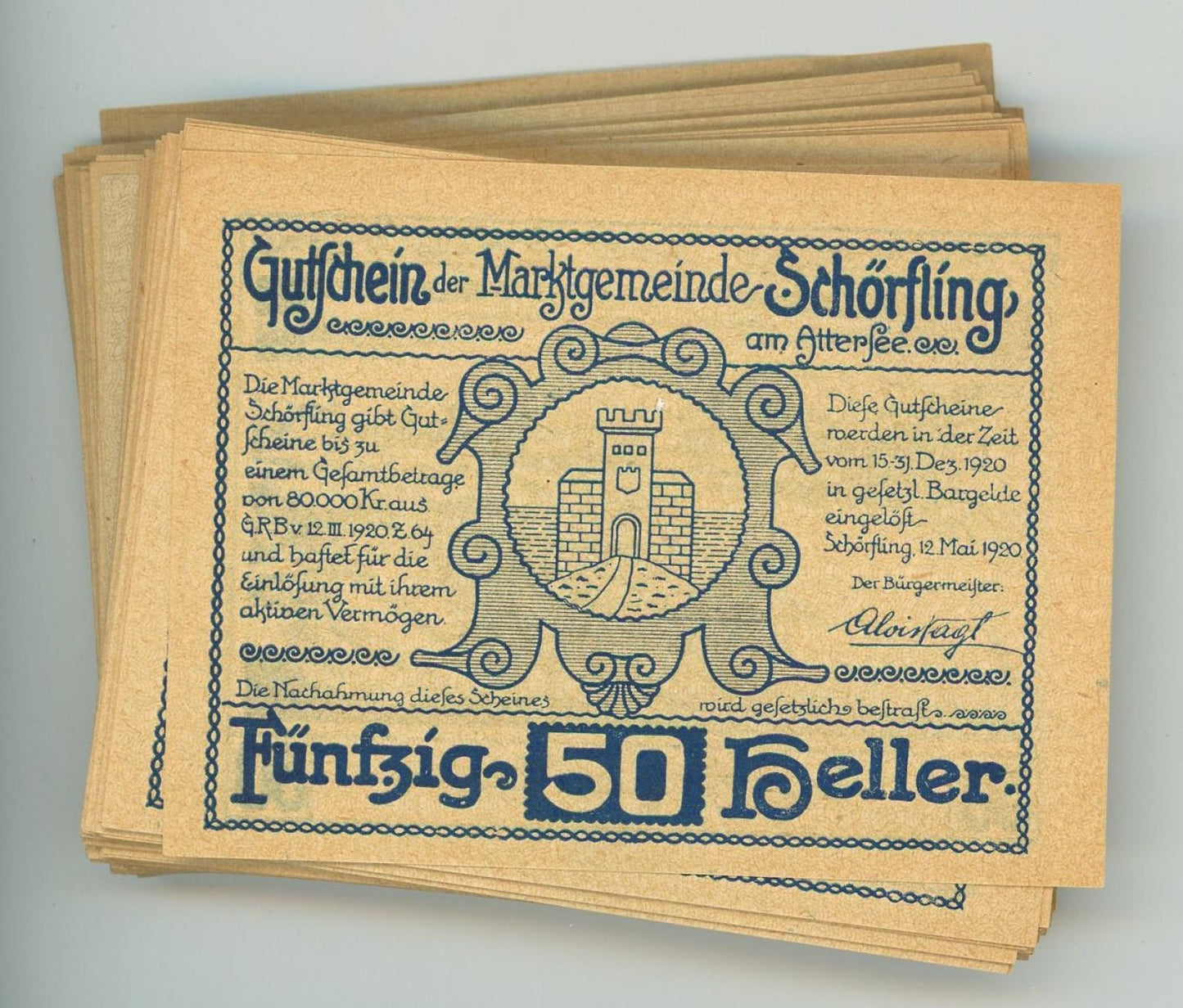 1920 Núdzové peniaze Rakúsko Schörfling am Attersee