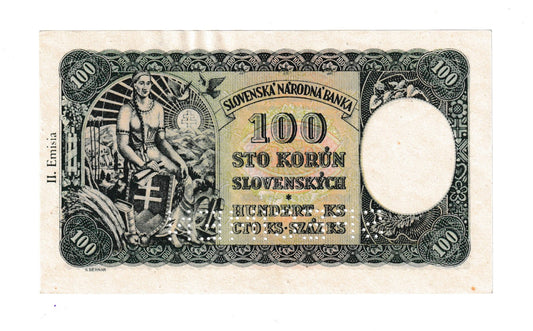 1940 100 korún C9 Specimen kolok Masaryk