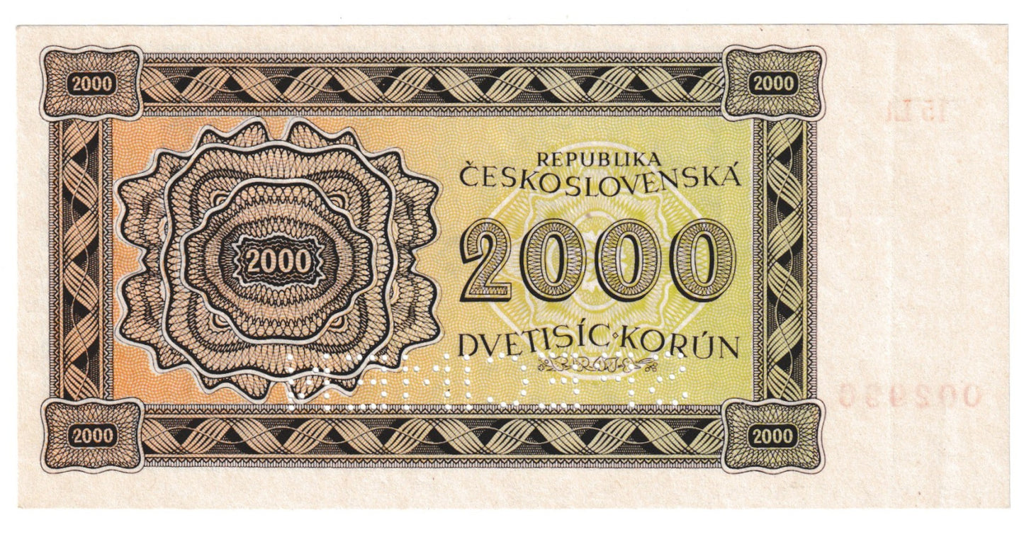 1945 2000 kčs séria Lt15 Stav N perforácia Specimen