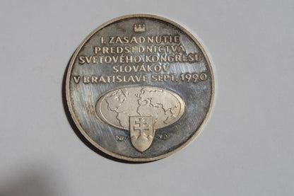 MEDAILA 1990 - Prvé zasadnutie predsedníctva svetového kongresu Slovákov v Bratislave SNS