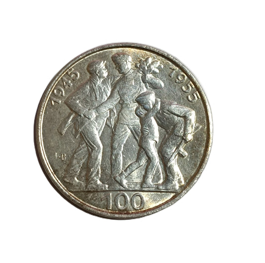 1955 100 Kčs - Oslobodenie Československa - 10. výročie oblé J