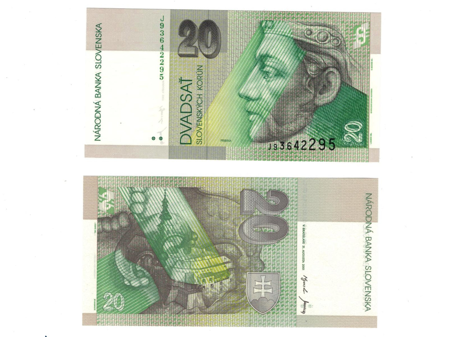 20 korún Slovenských 2001 Séria J UNC