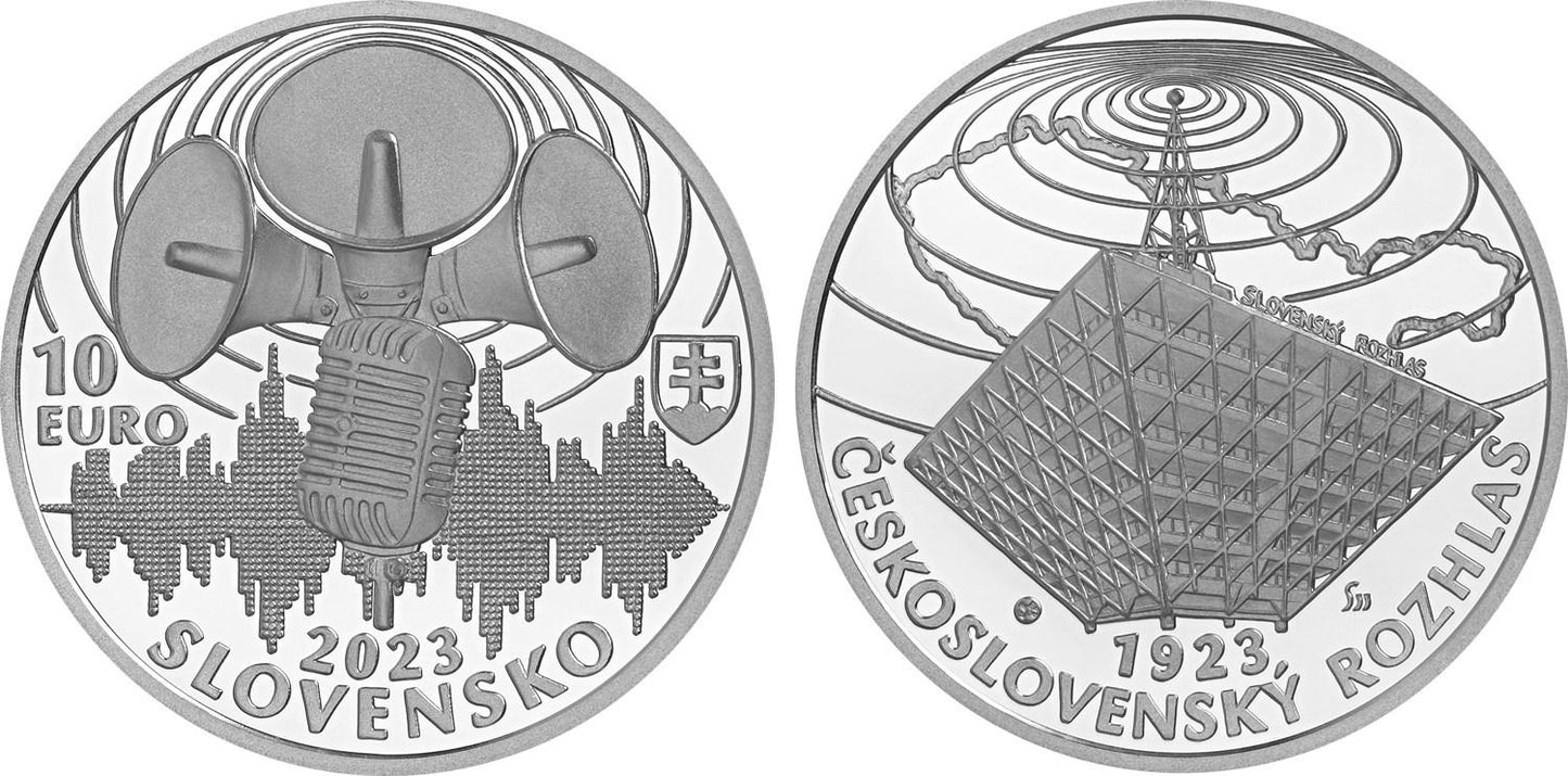 2023 /  Minca Ag. 10€  proof - Začiatok Československého rozhlasu