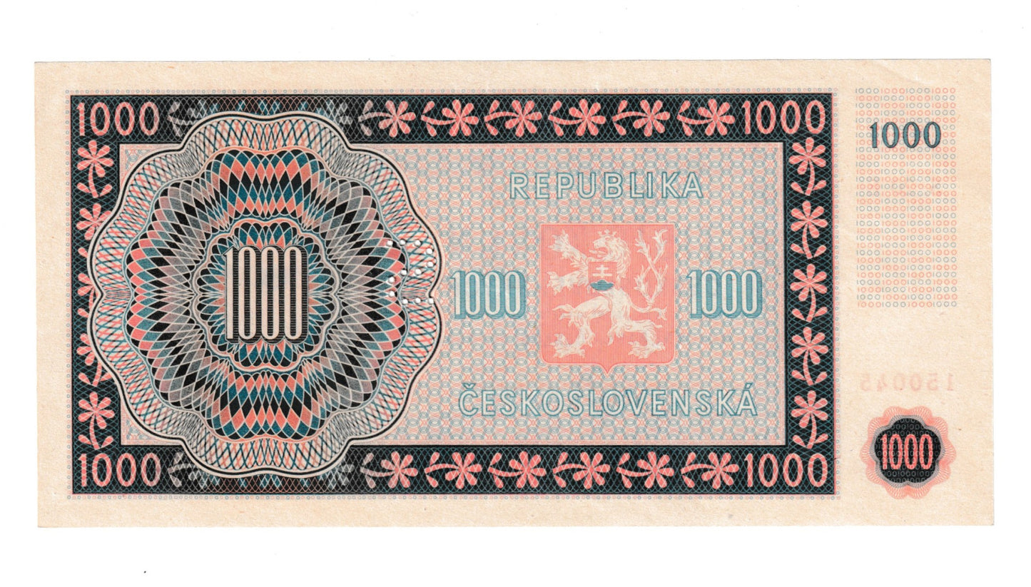 1945 1000 kčs séria S Stav N perforácia S