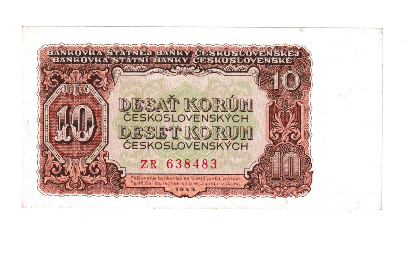 1953 10 Kčš séria ZR stav Vf