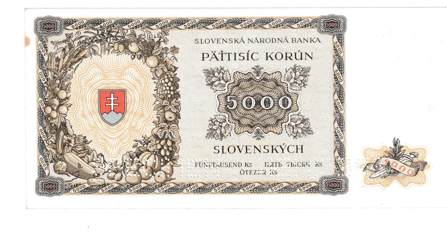 1944 5000 korun Slovenský štát séria 1ha SPECIMEN aunc