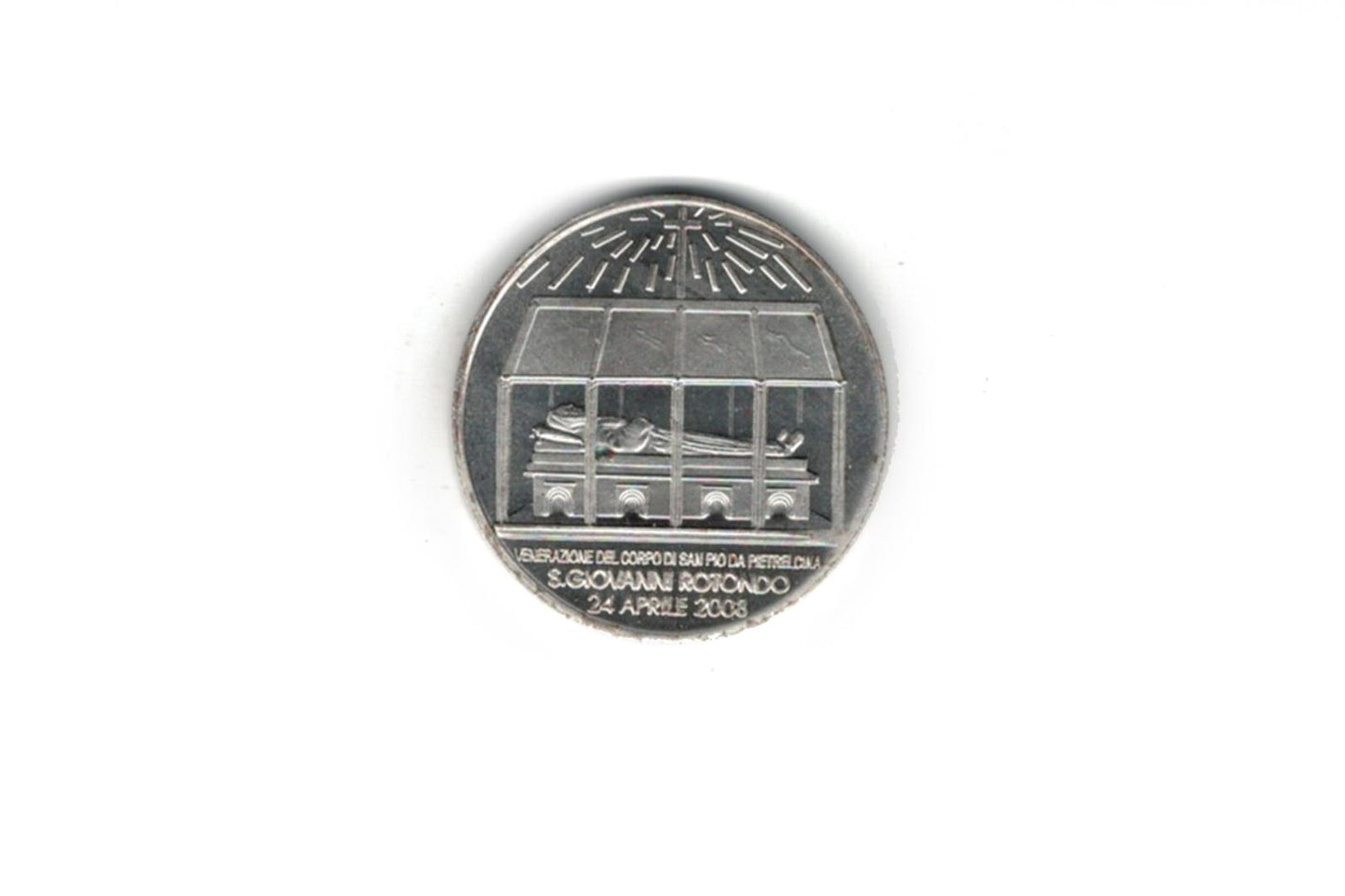Postriebrená medaila Páter Pio. 2008 Otvorenie hrobu