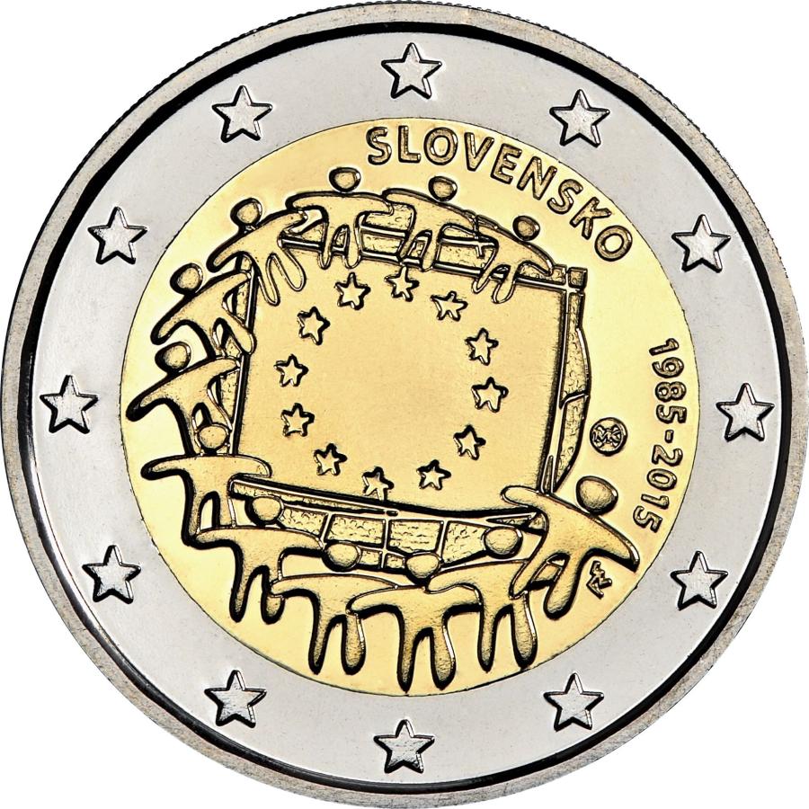 Slovensko 2 euro 2015  Vlajka Európskej únie 30 výročie Karta