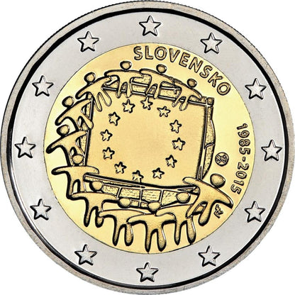 Slovensko 2 euro 2015  Vlajka Európskej únie 30 výročie Karta