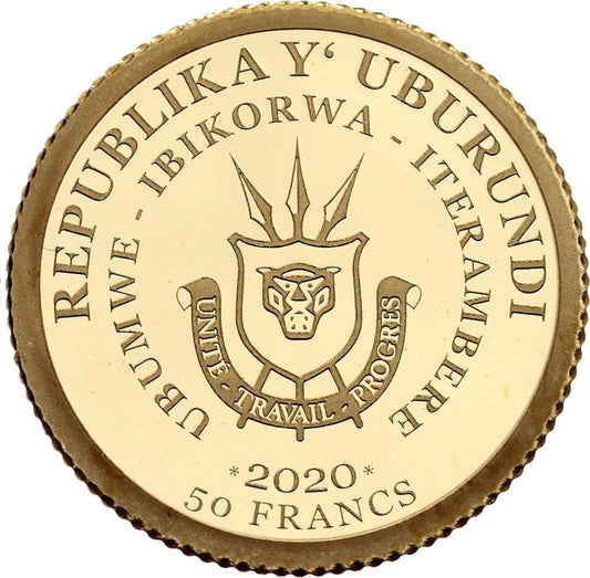 2020 Malá zlatá minca Burundi 50 Francs Hans In Gluck