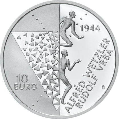 2024 Strieborná minca 10€ Podanie správy o nacistických vyhladzovacích táboroch