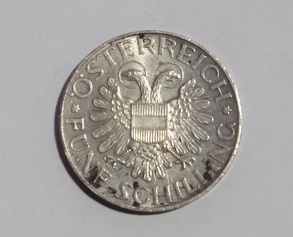 Strieborná minca 5 schilling Magna Mater 0/0 1935