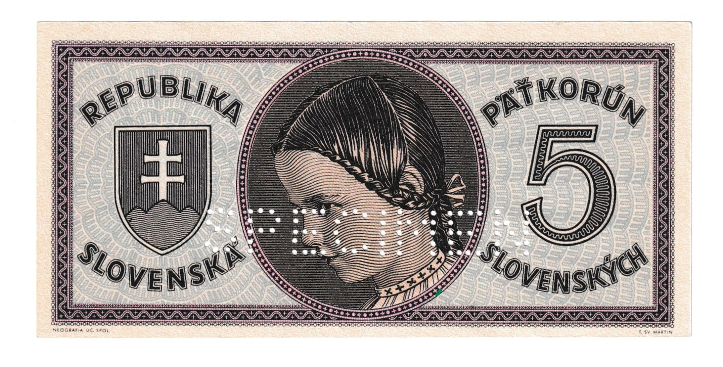 1945 5korún D Specimen AUnc