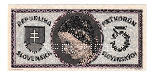 1945 5korún D Specimen AUnc