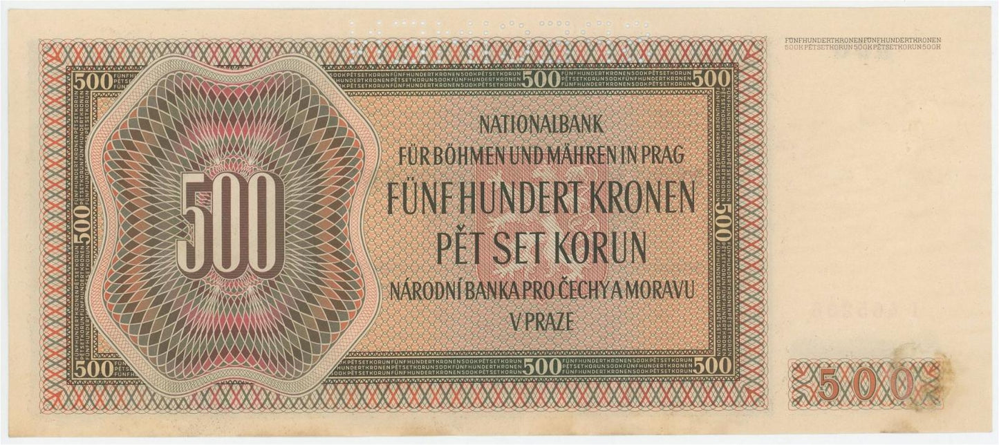 1942 1000 Korún Protektorát Čechy a Morava Speciman AUNC