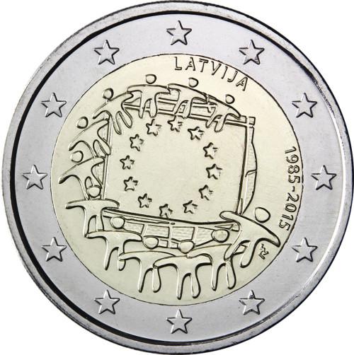 Lotyšsko 2 eurá 2015 Vlajka Eú.