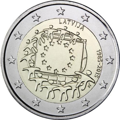 Lotyšsko 2 eurá 2015 Vlajka Eú.