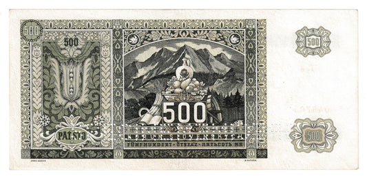 1941 500 korún 1Kn Specimen dvakrát dole