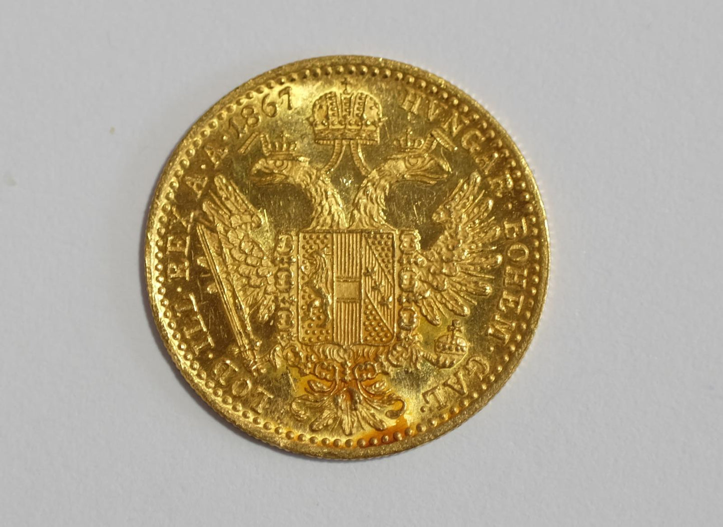 Dukát 1867 A, František Jozef I., krásny stav UNC